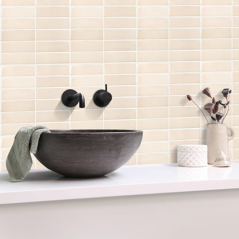 AdoDecor بلاط خلفية قابل للتقشير واللصق للمطبخ، ترقية جديدة 12" × 12" بلاط خلفية مطبخ كبير فاخر، بلاط مترو قابل للتقشير واللصق، بيج 10 ورقات - Image 2